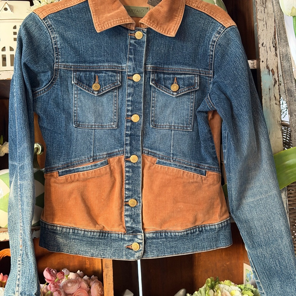 Buffalo David Bitton Tan Corduroy Jacket Beautiful Sunflower Design